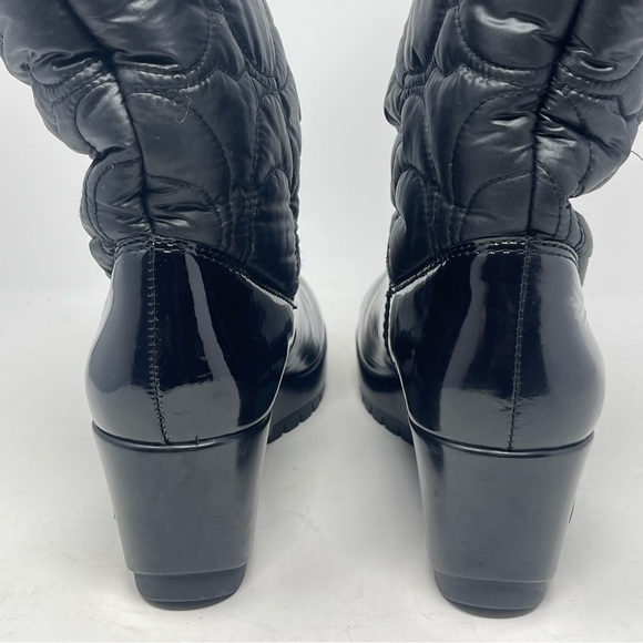 Coach Cantina Quilted Puffer Wedge Boots Womens 9 B Black Patent Signature C - Picture 8 of 13
